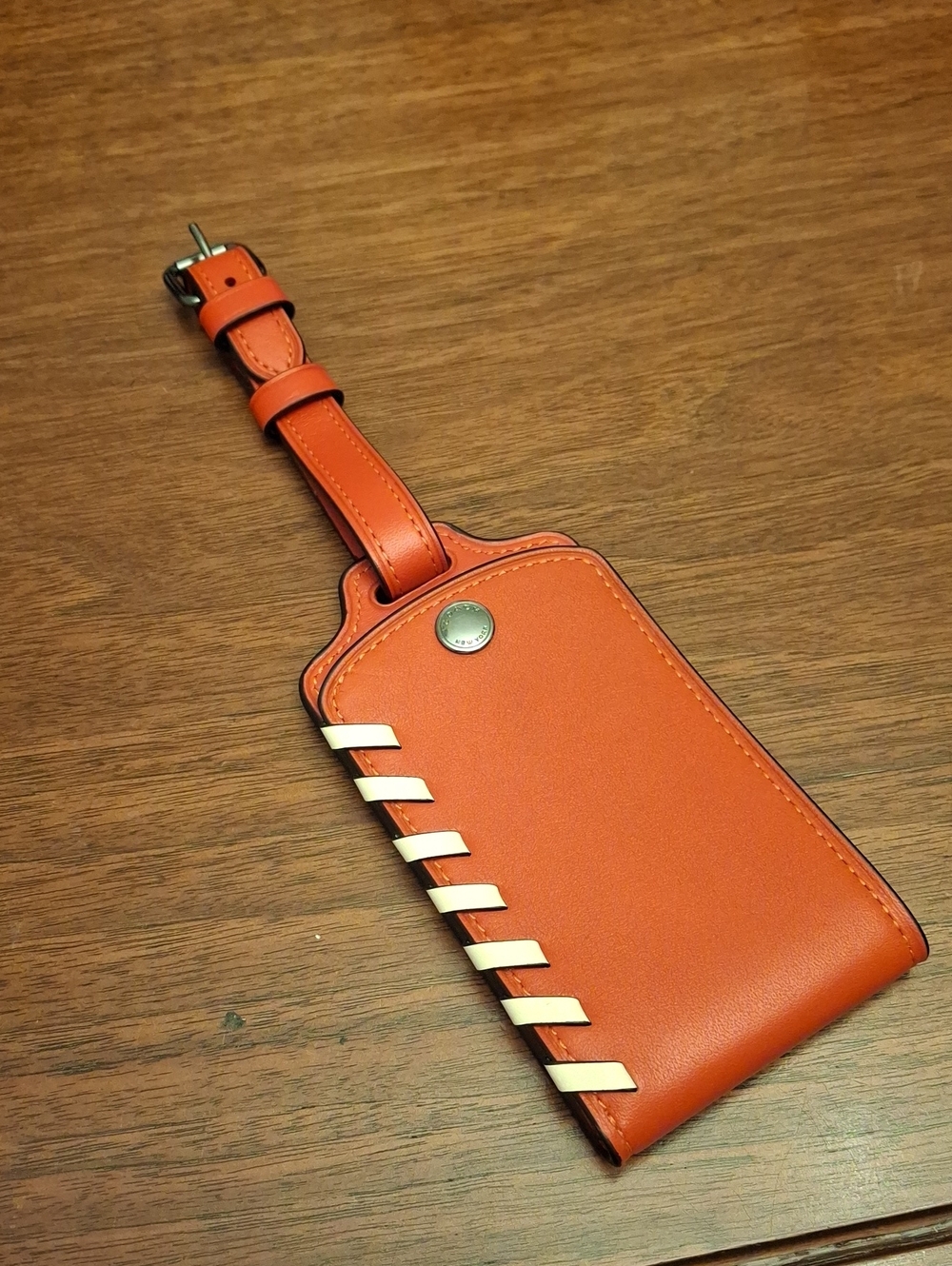 Coach Red Leather Luggage Tag with Silver Accents NWT